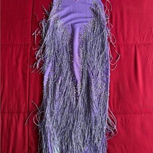 Purple Beaded Fringe Leotard/Bodysuit